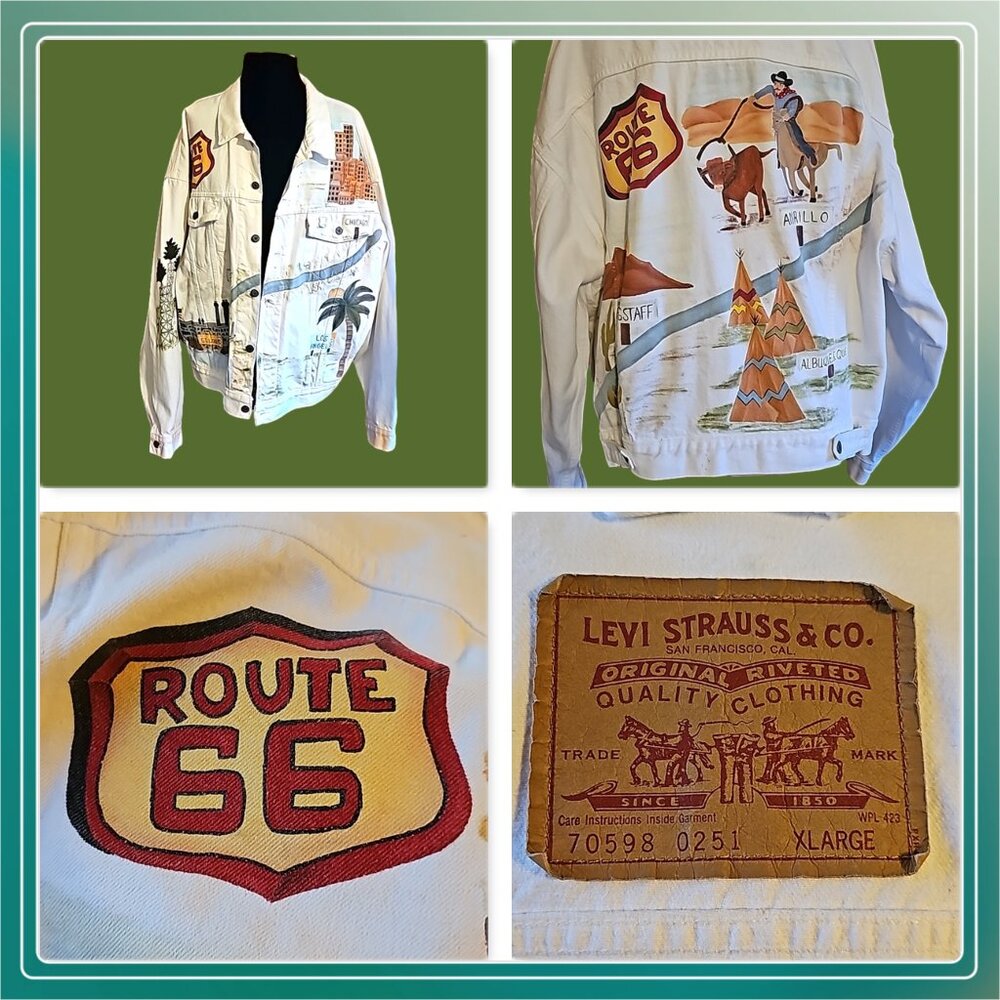 Vintage LEVI'S handpainted one of a kind Route 66 theme jacket made in USA XL